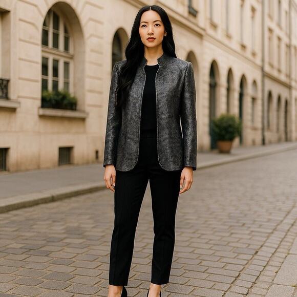 VTG Metallic Sheer Mesh Blazer Women S/M Black Glitter Party Club Rave NYE Chic - Picture 8 of 13